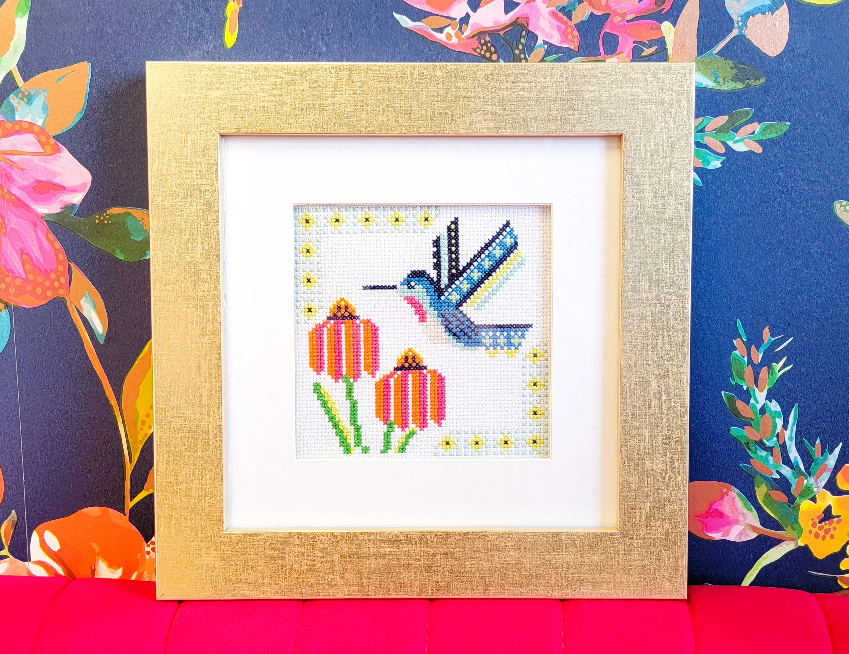 Counted Cross Stitch Kit - Blue Hummingbird, for DIY Needlework Toys & Hobbies