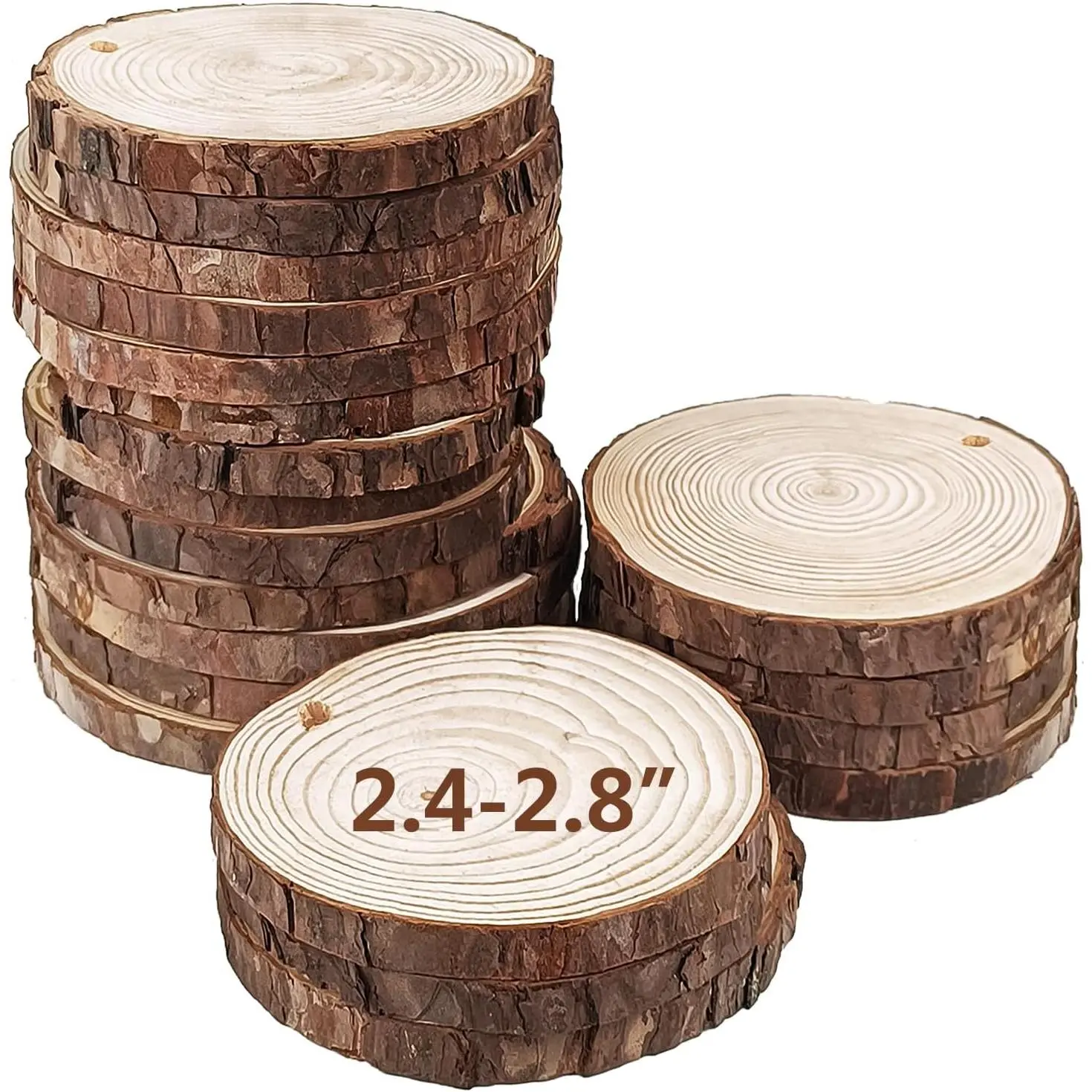 20 count Large Unfinished  Slices for Centerpieces, Centerpieces for Tables,DIY Round Wooden Discs with Tree Bark for Holiday Ornaments,Rustic Wedding (2.4-2.8in)