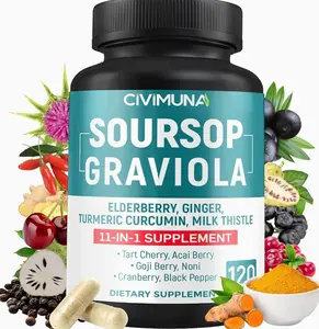 Soursop Graviola Capsules with Elderberry, Turmeric, Ginger, Milk Thistle, Tart Cherry and More - 120 Capsules for 4 Months Supply