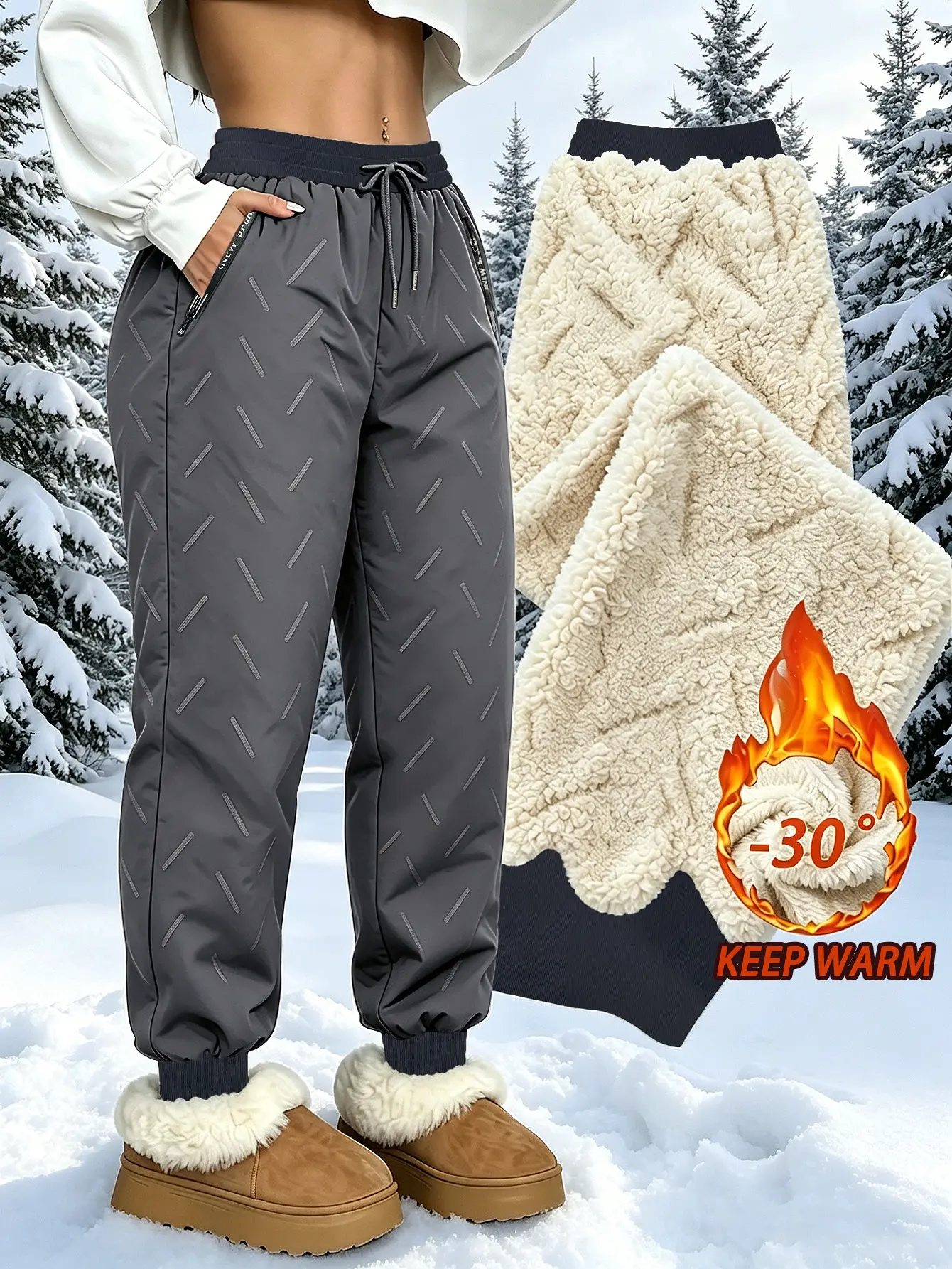 Women's Winter Jogging Pants Regular Edition, Waterproof Warm Thermal Ski Pants, High-Waist Drawstring Elastic Zippered Pocket Sweatpants, Windproof Insulated Casual Outdoor Warm Pants, Suitable for Daily Skiing, Hiking, and Cold Weather Activities
