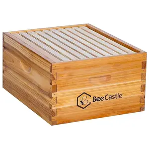 BeeCastle 10/8 Frame Beeswax Coated Dipped Langstroth Beehive Deep Box with Wooden Frame & Beeswax Plastic Foundation for Beginners Pro Beekeepers Home Insulation Cedarwood Waterproof Beekeeping