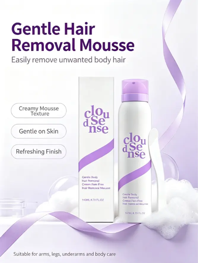Cloudsense Gentle Hair Removal Mousse, Painless Depilatory Foam Spray for Arms, Legs, Underarm & Bikini Area, Skin Friendly Body Hair Remover Cream Mousse