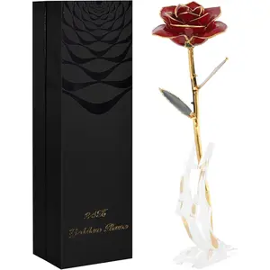 Anniversary Birthday Gifts for Women Forever  Dipped Rose Christmas Women Gifts 24k  Plated Eternal Flower Love Romantic Rose Gifts Box for Anniversary Valentines Day,Mothers Day,Birthday(red)