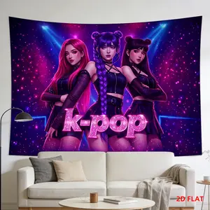 Two-dimensional plane pattern printed tapestry - Korean pop idol group, music ensemble, bright colors, purple background, performance scene, room wall decoration,suitable for living roomoffice,party decoration funny decorative tapestry durable man