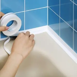 White Caulk Sealing Tape 16.4ft Heavy-Duty PE Waterproof Strips Self-Adhesive Gap Filler for Toilet Base Kitchen Countertop Bathtub Edges Durable Sealing Strips for Bathroom Toilet Kitchen Countertops Easy Application Long-Lasting