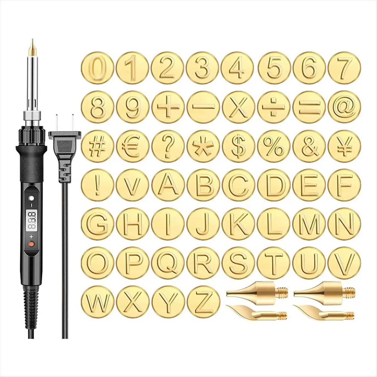 56-Pcs Wood Burning Kit with Letter Stencils, Letter Soldering Iron, US Plug - DIY Crafts Tool for Wood-Leather Burning, Cork Branding, Ironing - Car Interior Fasteners & Clips Accessory