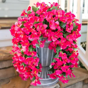 Ivydale Bougainvillea Artificial Hanging Flowers Plants for Outdoors Decoration, 2pcs Fake Flowers Silk Bougainvillea Vines Realistic UV Resistant Faux Flowers for Planters Porch Patio Urn, Hot Pink