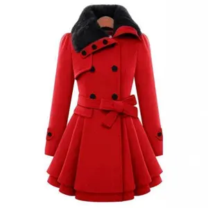 Women's Slim Fit Long Woolen Coat Double-Breasted Woolen Overcoat Trench Coat for Women