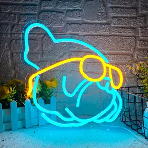 Bulldog sign wearing glasses Neon, led neon sign, pet shop wall decorations, fun decorations for dog-themed parties, birthday gifts for dog lovers
