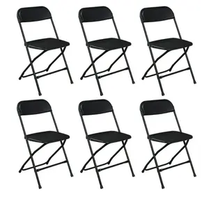6 Pack Plastic Folding Chairs Black Heavy Duty Indoor Outdoor Portable Stackable Chairs for Party Office Event