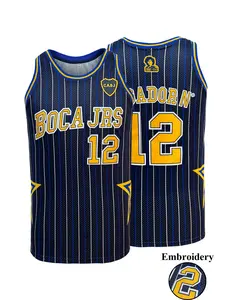 Men Women Retro Boca Jrs #12 Basketball Sleeveless Jersey Embroidered Mesh Striped Sports Jersey Vests for Soccer Basketball Fans Daily Wear Collection