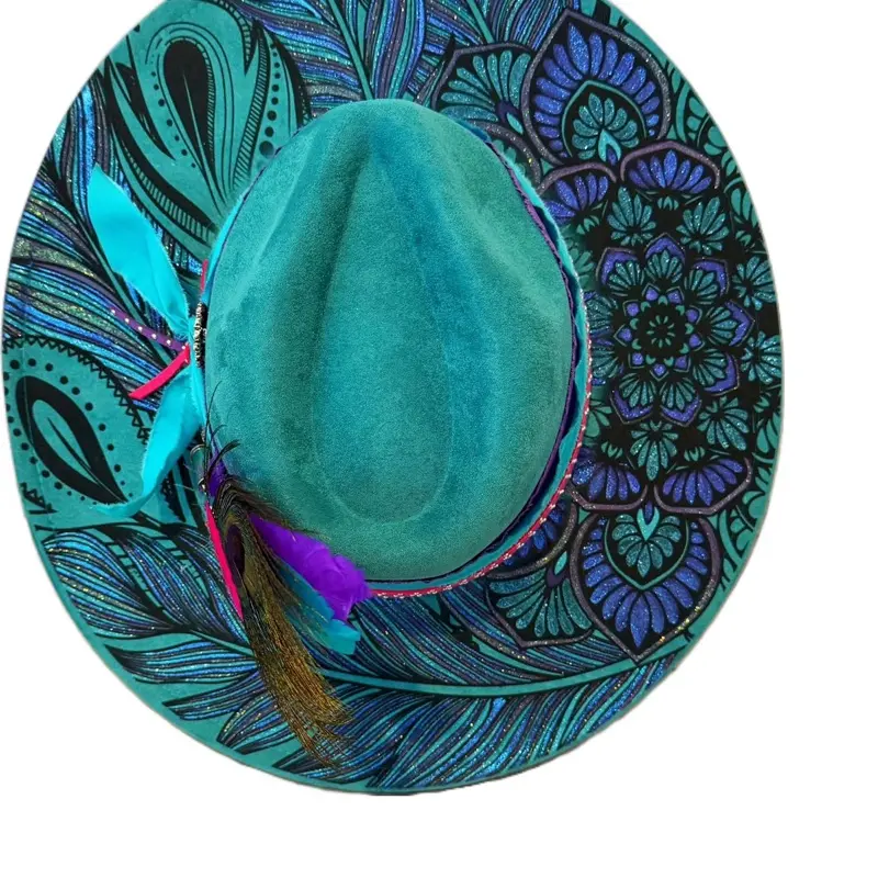 Mandala peacock feather wide brim hat
