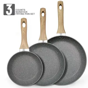 Non-stick Frying Pan Set, 3 Counts/set Kitchen Cookware Set without Lid, Household Cooking Utensils for Home Kitchen, Cooking Pans Set Kitchenware