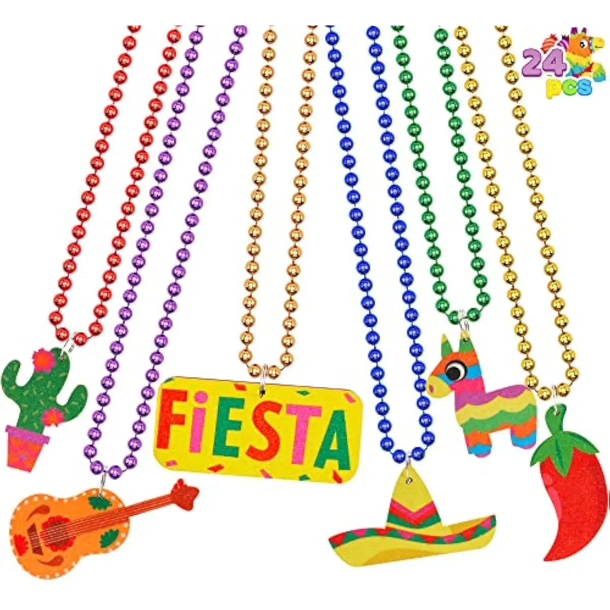 24 PCS Cinco de Mayo Necklaces Bead, Fiesta Beaded Necklace for Mexican Themed Bachelorette Party Favors, Taco Tuesday, Dia De Muertos Festivals, Photo Props Carnivals Event Decorations