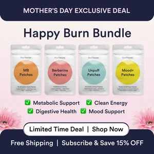 Kind Patches Happy Burn Bundle, Mood+ Patches + MB Patches + Berberine Patches + Unpuff Patches, Metabolic/Mood Support, Clean Energy, Balanced Gut, Digestive Health, Natural Ingredients, Vegan