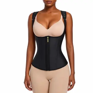 QUISHAPER Latex Chaleco Vest Waist Trainer Cincher Workout Girdle for Women, Tummy Control Sports Girdle, Body Shaper with Adjustable Shoulder Strap Women Corset Shapewear Sport Compression Postpartum Gym