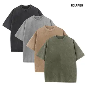 Holafish 1/4 Pack Acid Wash Tshirts for Men Gym Vintage Heavyweight T Shirts Cotton Workout Acid Wash Loose Fit Tees, Unisex Retro Street Style Tshirt Menswear