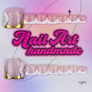 Delicatething's 14-fingered fake toenail, y2k-style accessory, Handmade Press On, handmade, available in 4 sizes (XS, S, M, L), golden French design, suitable for family dinners, dates, gatherings, Handmade Nail Art