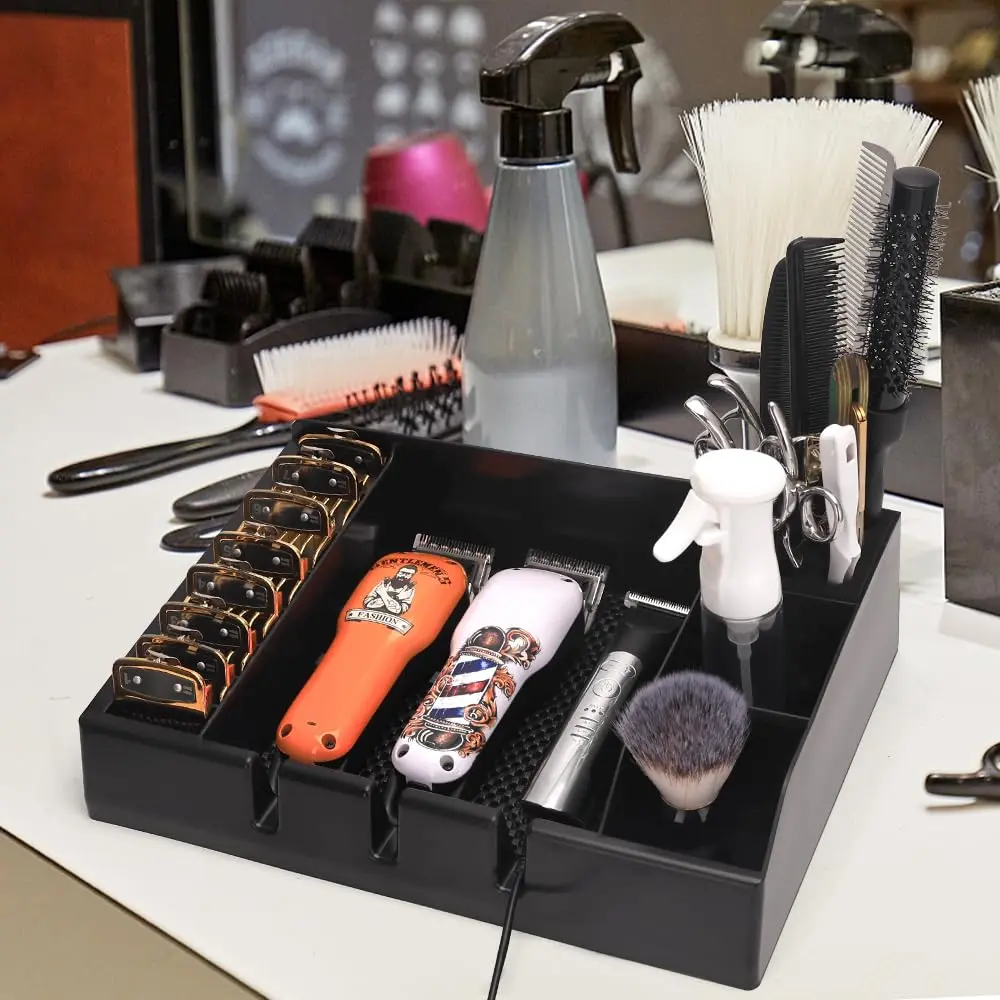 Barber Clippers Tray Station Hair Trimmer Holder Multifunctional Razors Case Stylist Hairdressing Combs Clips Scissors Holder(12.87" X 8.9")