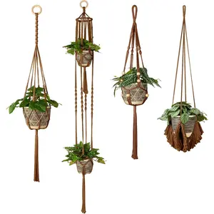 Macrame  Hanger for Indoor Set of 4, Bohemian  Planter with Tassels for Flower Pot, Boho Decorative Houseplant Rope Holder for  Decor Bedroom Window Farmhouse
