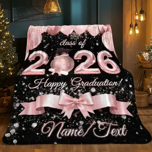 Custom Name Lightweight Polyester Flannel Blanket, 1pc Pink Graduation 2026 Gifts, Ideal Keepsake for 2026 Graduates, Suitable for Travel, Living Room, Bed,