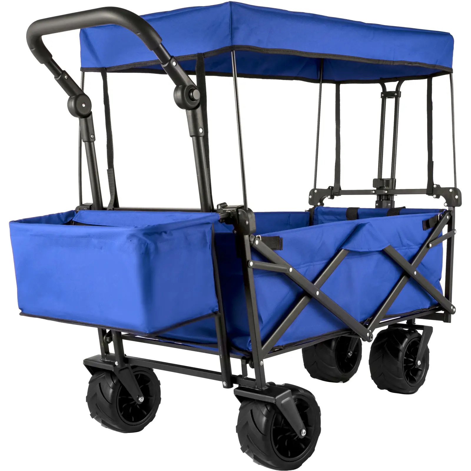 【Summerfinds】VEVOR Extra Large Collapsible Garden Cart with Removable Canopy Folding Wagon Utility Carts with Wheels and Rear StorageWagon Cart for GardenCampingGrocery CartShopping CartBlue