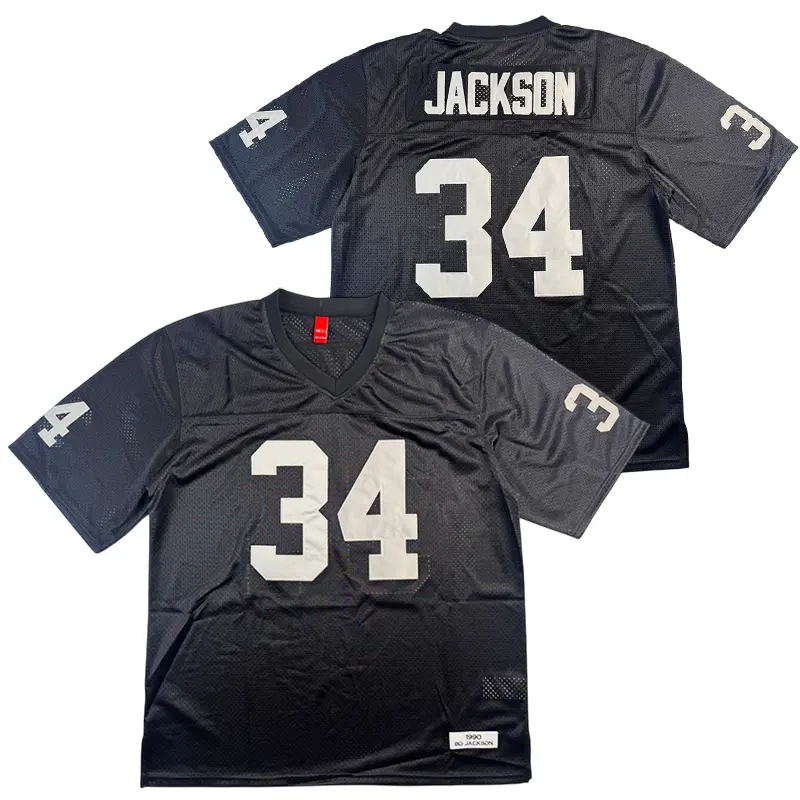 Men's American Size #34 1990s Classic V-Neck Black Short-Sleeve Mesh Ventilation Football/Rugby Jersey, Sewn Embroidery, for Training Matches & Daily Outdoor Sports, High-Quality Affordable Fashion Sporty Chic Male Flag Football Christmas Gift, Football F