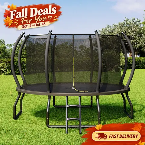 ALBOTT 8FT-16FT Outdoor Enclosed Trampoline for Kids & Adults, PE Enclosure Net, Ladder, Carbon Steel Springs, Quick Connect Frame, ASTM Approved, 300lbs Capacity, Easy Installation, 3+ Years Suitable [TikTokShopFallDealsForYou]