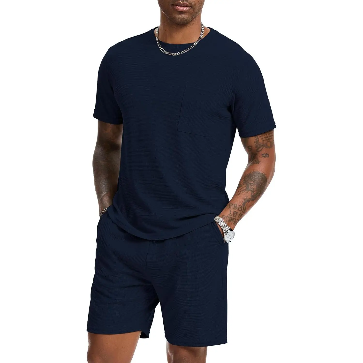 Mens Short Sets 2 Piece Outfits Fashion Summer Tracksuits Casual Set Short Sleeve and Shorts Set for Men