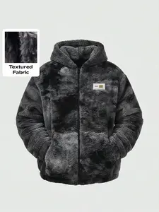 Unisex Trendy Plush Hooded Sweatshirt, Tie-Dye Textured Fabric, Zipper Design, Casual Fall Winter Warm, Urban Daily Wear, Home Weekend