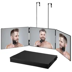 1-piece foldable makeup mirror, retractable and adjustable, hanging makeup mirror, foldable three-sided hairdressing mirror, unisex, Height Adjustable Tri Folding Mirror, Trifold Mirror, Three Way Mirror