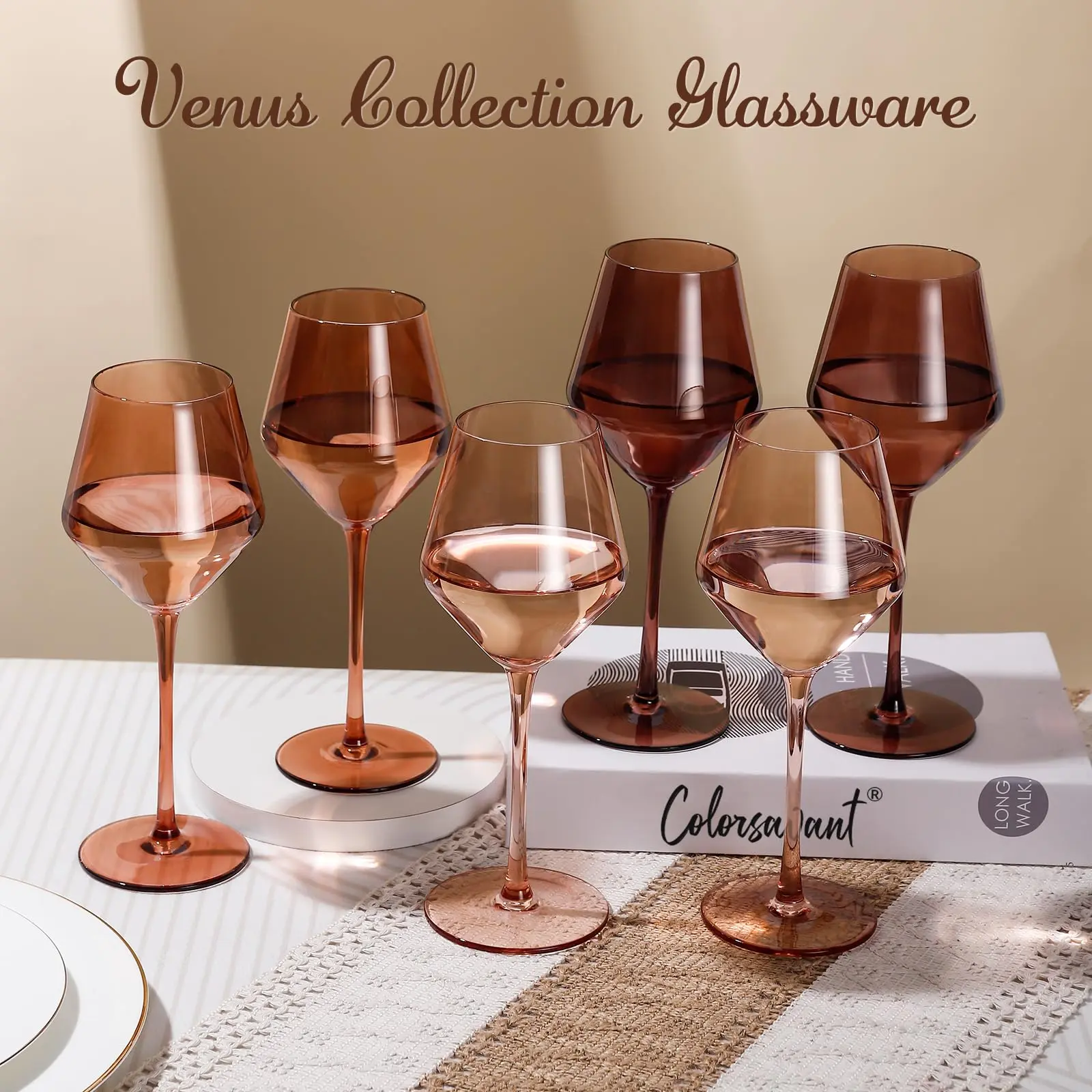 Venus Wine Glasses Set of 6-16oz Amber Colored Wine Glasses with Stem  Drinkware Drinkware, Colored Glass Cups, Drinking Glassware
