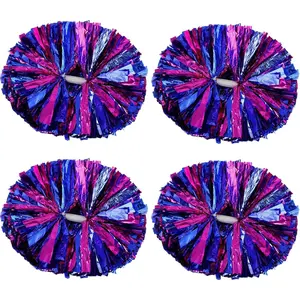 4 count Cheerleading Pom Poms with Baton Handle, Metallic Cheerleader Pompoms for Adults Spirit  Dance