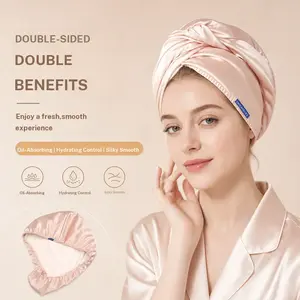Women’s double-layer satin fabric hair bonnet, “ant” style, elegant gentleman design; high-end bath cap with quick drying and water absorption, Class A antibacterial, thick, fully covers the head.