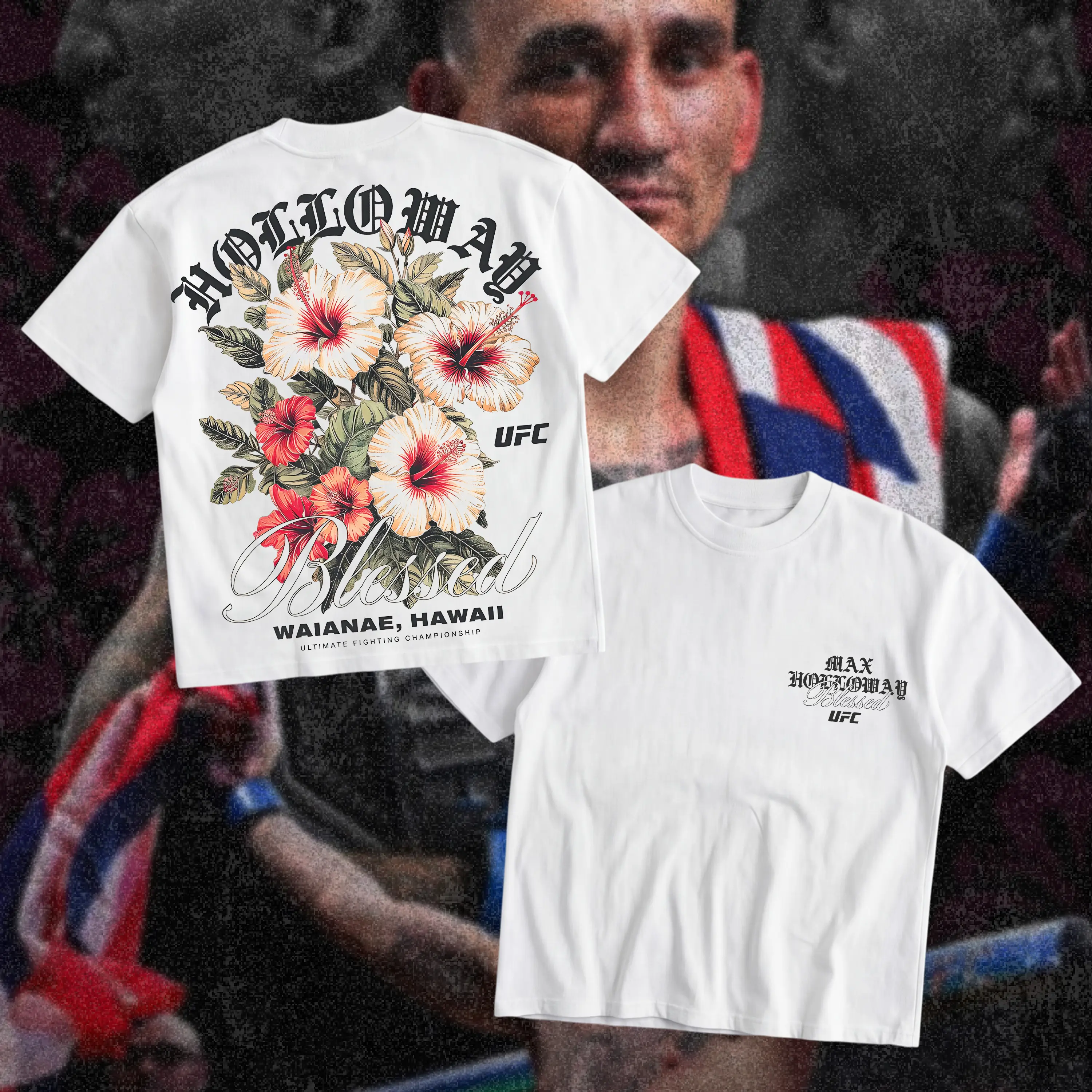 Max Holloway Hibiscus T-Shirt Max Holloway UFC Graphic Tee for Sports Fans Short Sleeve Crew Neck Soft Cotton MMA Shirt Perfect Gift for UFC Fans MMA Fans American Made Fightwear Streetwear Classic Unisex Apparel