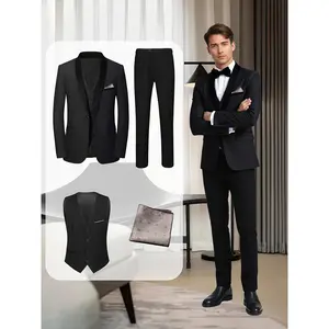 Premium Tuxedo Suit: 4 - Piece Including Jacket, Vest, Pants & Decorative Pocket Square