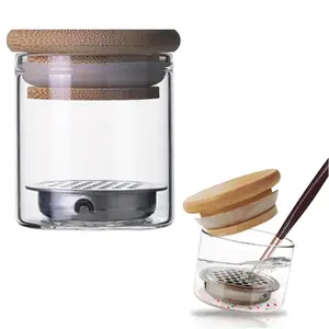 Nail Art Brushes Washing Cup Glitter Removal Cup Monomer Holder Acrylic Liquid Powder Removal Nail Brush Cleaner Dappen Dish with Lid Easy Cleaning Portable Mesh Layered