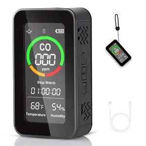 Portable Carbon Monoxide Detector Travel, 5-in-1 CO Monitor Portable with Audible & Visual Alerts, Flashlight,Stop Watch, Temperature Humidity Sensor for Home, Travel buzzeralarm tester