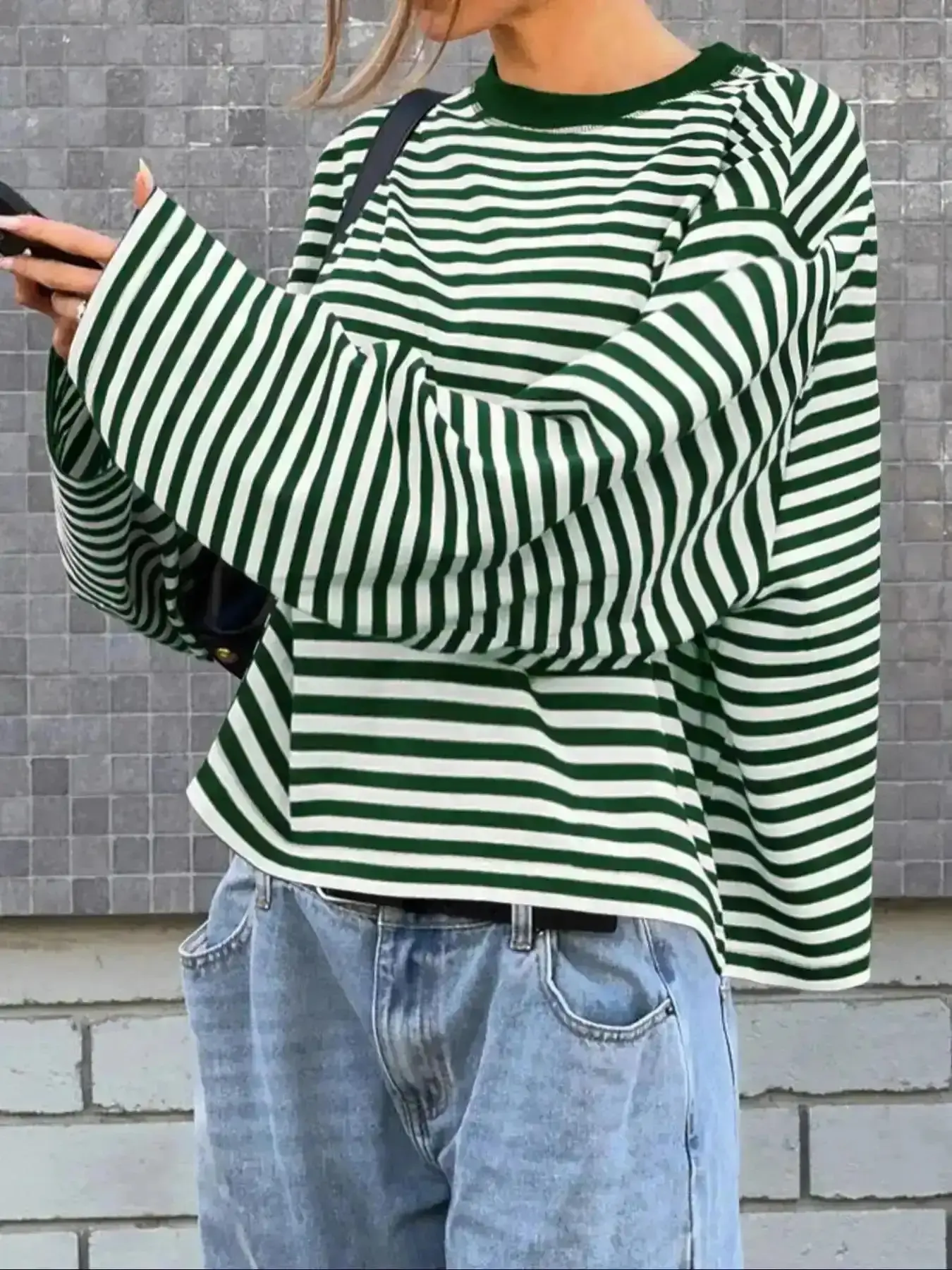Mohair Fuzzy Sweater, Casual Aesthetic Loose-Fit Striped Long Sleeve Oversized Top, Trendy Street Style Round Neck Pullover Womenswear, Loungewear, Day, Cocktail Attire, Workplace Chic, Timeless, Brunch Outfit