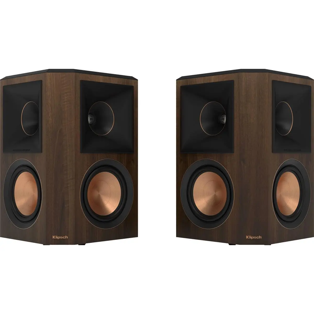 Klipsch Reference Premiere RP-502S II Walnut Stereo Speakers - Home Cinema Surround Sound Audio Gear with 90°x90° Silicone Composite, Linear Travel Suspension, Advanced Cabinet Design, Attached Magnetically for Versatile Room Placement, 90° X 90° Black