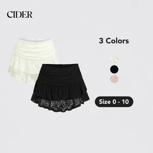 Cider [3 colors, size 0-10] Ruched Floral Lace Layered Mini Skort, Fairycore and Cottagecore Skirt, Y2K Spring Vibes