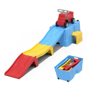 Up & Down Roller Coaster，Kids Ride On Toy，Toddler Push Car with Assembled Race Track & Storage Base Box, Indoor Outdoor Playset,Blue-yellow-red