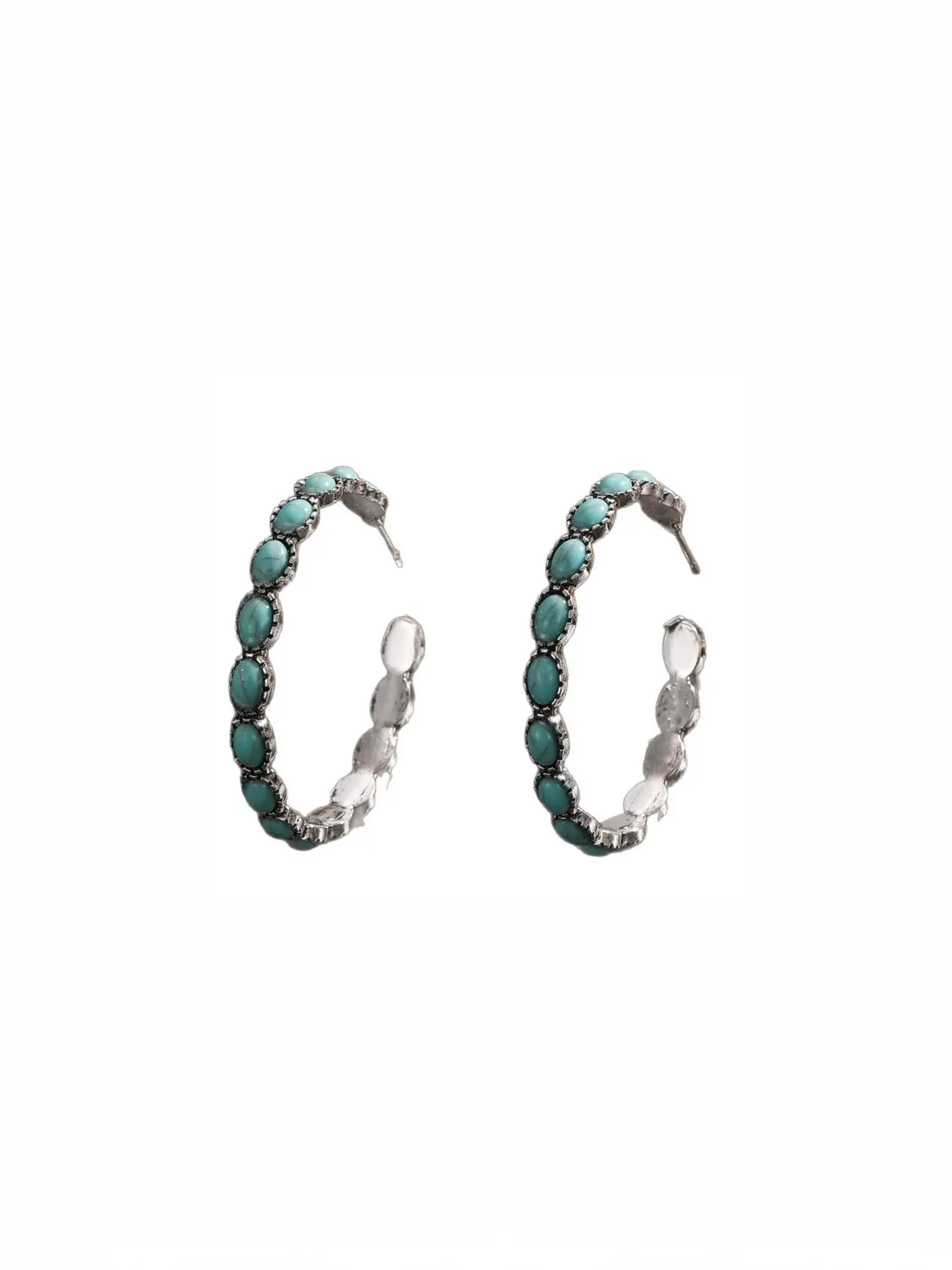 Turquoise Stone Hoop Earrings for Women Vintage Western Boho Jewelry Hoop Shape Earrings Circle Shape Earrings Bohemian Earrings