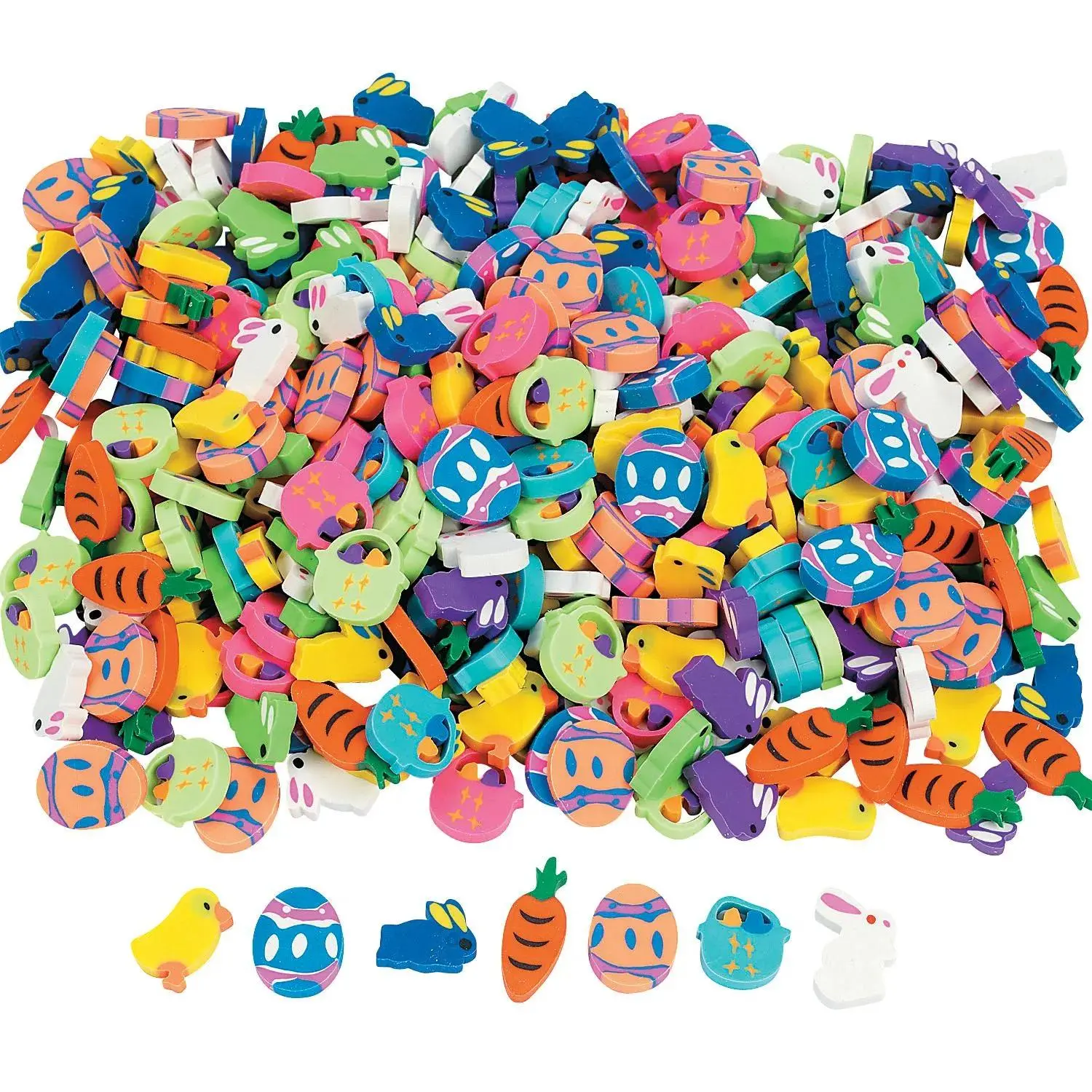Colorful Mini Easter Egg & Carrot Shapes Eraser Assortment - 500 Pc. for Classroom Activities, Promotes Creativity