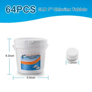 Chlorine Tablets 1.2" 3LB 64PCS - Must-Have for Pool Spa Hot Tub Water Care