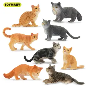 TOYMANY 8PCS Grey & Orange Multiple Breeds Cat Figurines Set, Realistic Kitten Action Figures, Cat Cake Toppers for Kids Aged 3+, Birthday Gift, Cake Topping, Eight Pieces