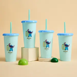 MINISO Disney Stitch Series Plastic Camping Coffee Cups, 4-Piece Set, 473mL Outdoor Picnic Tableware for Hiking