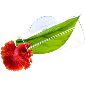 Betta Hammock Tunnel, Betta Fish  Accessories & Aquarium Tunnel Decor, Fish  Hideout with Soft Faux Leaf Hammock, Beta Bed Resting Spot for Bettas (S Size -- 3.14" x 1.57" OD)