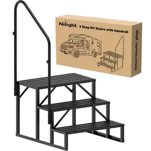 Nilight RV Steps with Handrail, 3 Steps Hot Tub Steps Outdoor RV Stairs Step Portable Mobile Motor Home Stairs for Camper Travel Trailers Dock Entry Steps 5th Wheel RV Porch with Anti-Slip Handrail