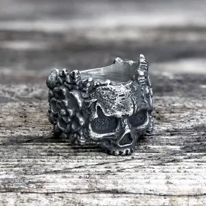 GTHIC Sugar Skull Ring Mexican Flower Rings for Men Women Gothic Jewelry Mother's Day Gift Stainless Steel
